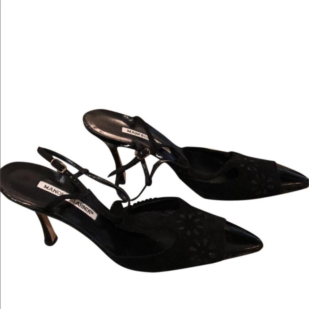 Manila Blahnik Black T-strap shoes